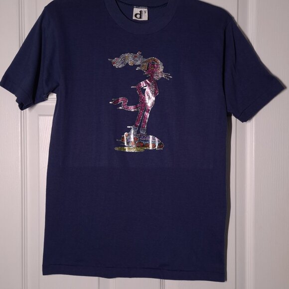 VINTAGE Pink Panther Roller Skating USED Shirt (M, Single Stitch, Blue, Iron-On) - Picture 7 of 9